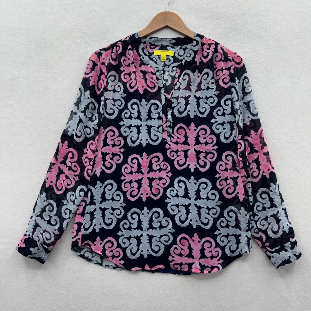 Banana Republic Women’s Size 6 Milly Collection Top Blue Pink Medallion Print